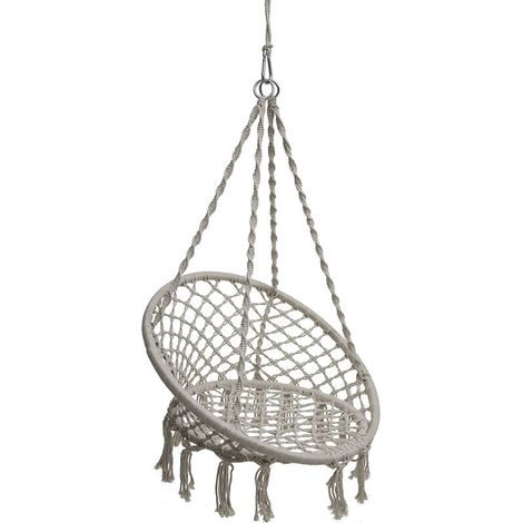 Hesperide – Fauteuil suspendu macramé 1 place beige – Structure en bambou – Dimensions 82 x 82 x 123 cm – Pour détente au jardin