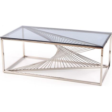 Table basse design avec plateau en verre fumé 120x60cm Stone (1/5)