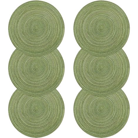 Juego de 6 manteles individuales de algodón trenzado resistentes al calor para comedor, redondos, 38 x 38 cm (verdes) (1/5)