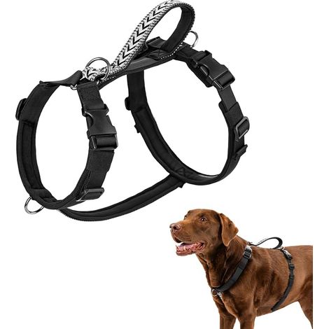Harnais Chien, Harnais pour Chien, Harnais pour Chien avec Poignée pour l’Entraînement, la Promenade et la Course, Noir S (1/5)
