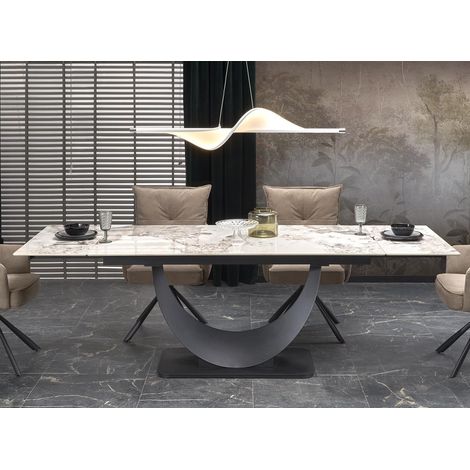 Table en résine frittée aspect marbre extensible 160-240 cm avec pied acier noir design Lisa (1/5)