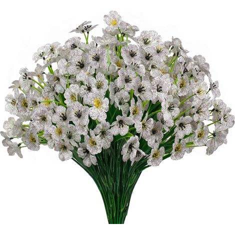 16 bouquets de fleurs artificielles – Plantes d'extérieur résistantes aux UV, plantes artificielles en plastique et soie aux couleurs inaltérables – Conviennent aux jardinières, jardins, vérandas et (1/5)