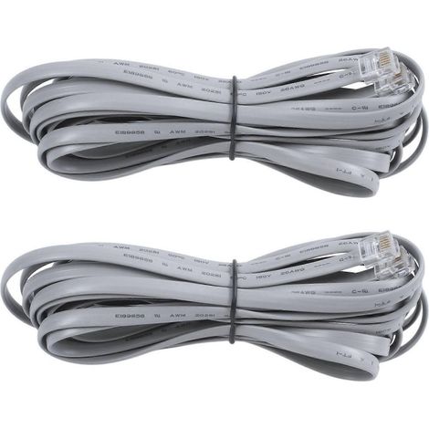 Lot de 2 Gray plastique Noodles 6P6C RJ11 M/M Plat Telephone câble Cordon 5M 16Ft (1/5)