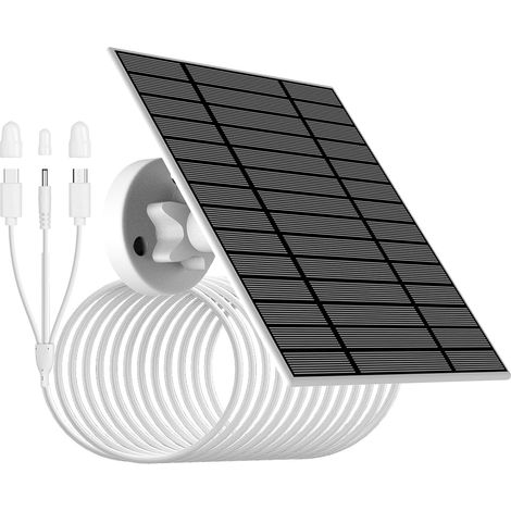 Panneau solaire 5V-6W pour caméra de sécurité avec connecteurs MicorUSB/Type-C/DC3513.Câble de charge IP66, 3m,compatible avec cam 2/2pro/2c/2c pro/E/3C/L20/L40/S40 (1/5)
