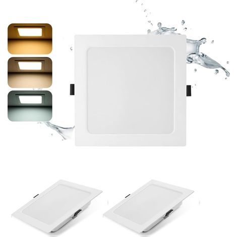 Set of 2 Recessed LED Spotlights, Square, 16W, IP44, 3000K-6000K, 145-160mm Cutout, Kitchen Bathroom (1/5)
