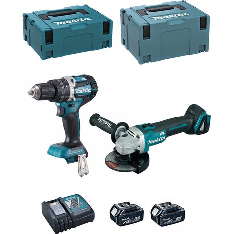 Makita 18v Cordless Brushless Combi DHP484 + DGA506 125mm Angle Grinder - 5.0ah (1/5)