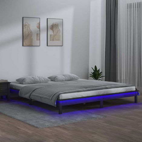 vidaXL LED Bed Frame without Mattress Grey 120x190 cm Solid Wood (1/5)