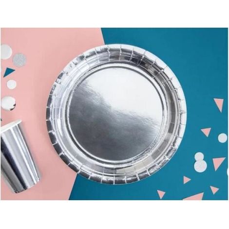 Assiettes Carton - Argent - 18 cm - Pour Fêtes et Événements - Lot de 6 (1/2)