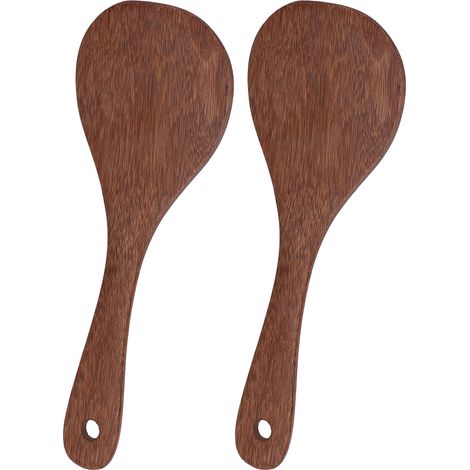 Lot de 2 spatules à riz en bois naturel, cuillères de cuisine pour mélanger et servir le riz, ouverture arrondie (1/5)