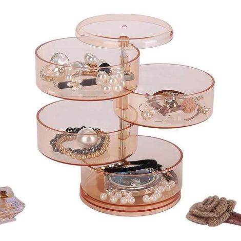 MINKUROW Portaoggetti / Organizer Per Cosmetici, Con 4 Scomparti Girevoli, Acrilico, 11,5 X 17,5 X 11,5 Cm, Marrone (1/5)
