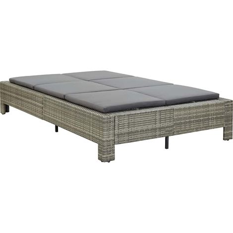 Lettino Prendisole  Sdraio a 2 Posti con Cuscino in Polyrattan Grigio (1/5)