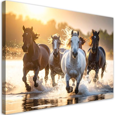 Toile Imprimée, Chevaux au galop dans l'eau nature,45x30 (1/4)