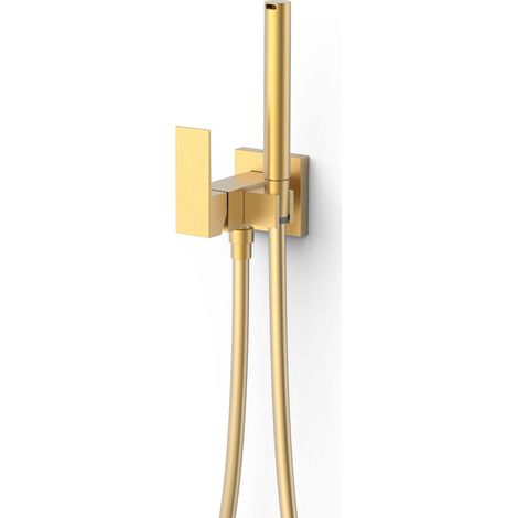 TRES 00612301OM CUADRO Grifo Monomando Empotrado con Ducha para Inodoro Color Oro Mate 24K - ref: 00612301OM