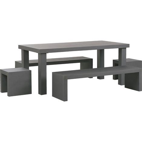 Set da Giardino Tavolo Rettangolare 2 Panche 2 Sgabelli Cemento Grigio Taranto