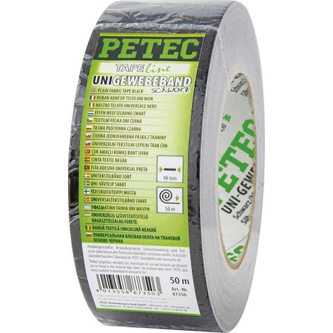 Petec Uni Gewebeband 50 m x 48 mm Schwarz