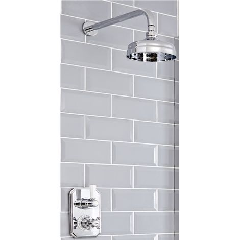 Milano Elizabeth Twin Thermostatic Mixer Shower Valve with Round Fixed Rainfall Shower Head and Wall Mounted Shower Arm - Chrome & White (1/5)