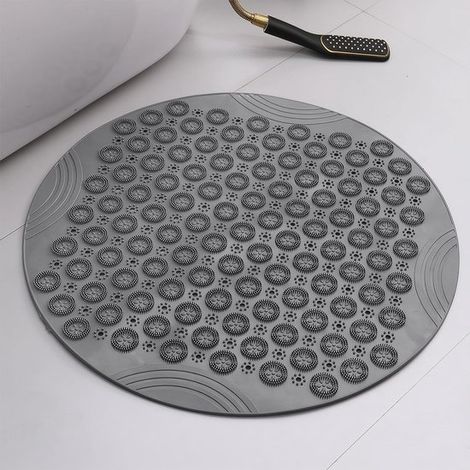 Tapis de douche rond - Tapis antidérapant à ventouses - Tapis de bain - Tapis de salle de bain - Tapis de douche - Tapis de sol - Avec trous de drainage - PVC - Gris (1/5)