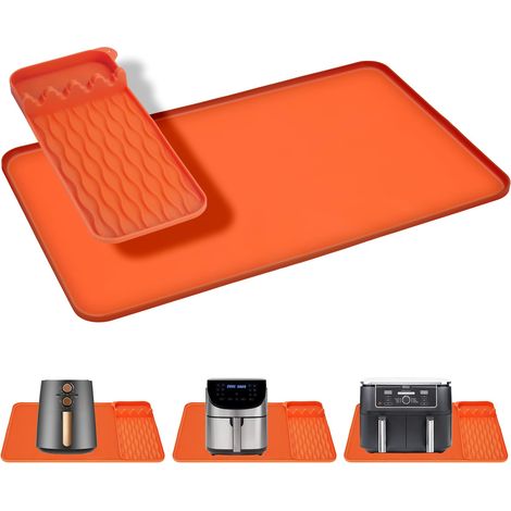 Tapis Anti Chaleur pour Friteuse à Air, 65x40cm Tapis en Silicone Anti Chaleur de Cuisine, Protection pour Plans de Travail Antidérapant pour Machines à Café Friteuses Air（Orange） (1/5)