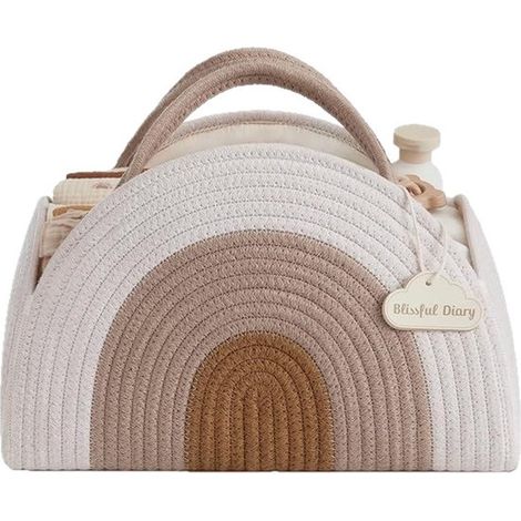 Cestino porta pannolini arcuato, color arcobaleno, realizzato in corda di cotone intrecciata, 32 × 22 × 20 cm. Borsa portaoggetti portatile con maniglia. (1/5)