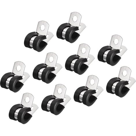Paquete de 30 bridas para cables de 8 mm, con almohadillas aislantes de goma de acero inoxidable 304 en forma de R y soporte de tubo metálico. (1/5)