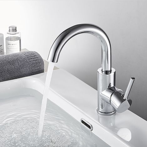 Auralum Wasserhahn Bad, 360° drehbare Waschtischarmatur Bad, Waschbecken Armatur mit hohem Auslauf, Mischbatterie für Badezimmer, Chrom