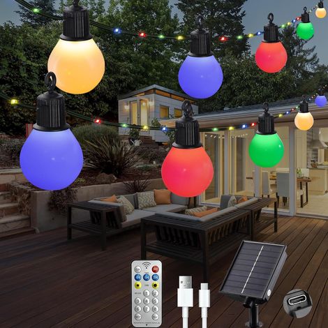 Guirlande Solaire Extérieur avec 20 G40 Ampoules, 10M 100 LED Guirlande Lumineuse Solaire avec Télécommande, 8 Modes, Etanche, Décoration pour Jardin, Terrasse, Balcon (Blanc Chaud) (1/5)