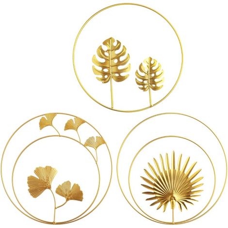 esculturas de pared de metal y hierro: hojas de ginkgo y palmeras, decoración redonda para colgar en la pared (24 cm) (1/5)