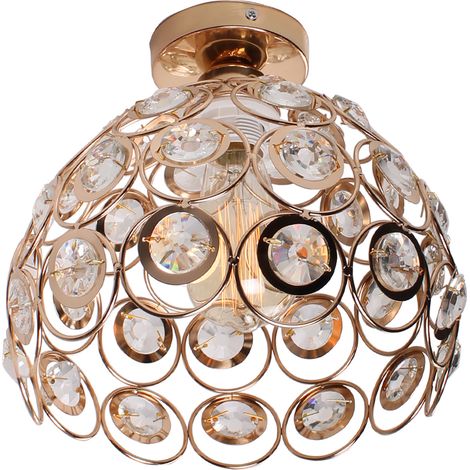 Deckenleuchte Kristall Moderne Stil Deckenlampe mit Ø26cm Lampenschirm Semi-Flush Mount Licht mit E27 Lampenfassung Edison für Flur Esszimmer Schlafzimmer (Rosegold)