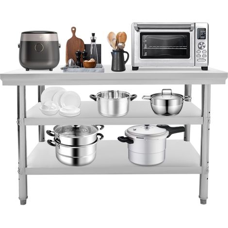 Table de travail à 3 étages en acier inoxydable pour la préparation des aliments, table de démontage de cuisine, table de travail commerciale, 120 x 60 x 90 cm (1/5)