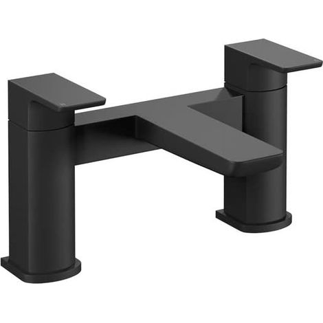 Robinet mitigeur de baignoire robinet de baignoire salle de bain cuisine évier chaud et froid en laiton massif moderne double levier poignée noir mat (1/2)