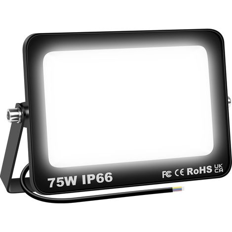 Projecteur LED Exterieur 75W, 7500LM Blanc Froid 6000K Spot LED Extérieur, IP66 Etanche Eclairage Exterieur Lumière de Sécurité pour Patio, Jardin, Garage, Terrasse, Usine, Entrée, Maison