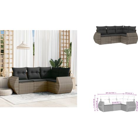 4-tlg. Garten-Sofagarnitur mit Kissen Grau Poly Rattan - Gartenmöbel - PE-Rattan - Outdoor Möbel - Lounge Set - Esstischgarnitur (1/3)