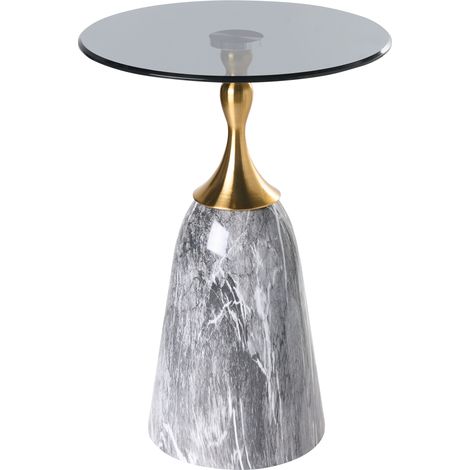 Mesa auxiliar redonda de metal mesa de centro pequeña estilo glamuroso efecto mármol gris Carter (1/5)