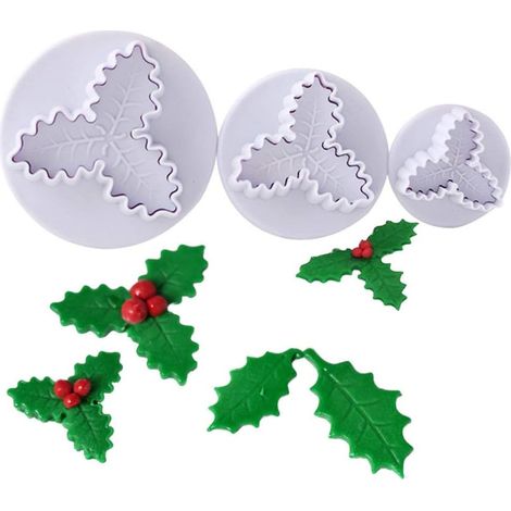 MINKUROW Set Di 3 Formine Per Biscotti Con Foglie Di Agrifoglio Per Decorare Torte, Biscotti, Zucchero (1/4)