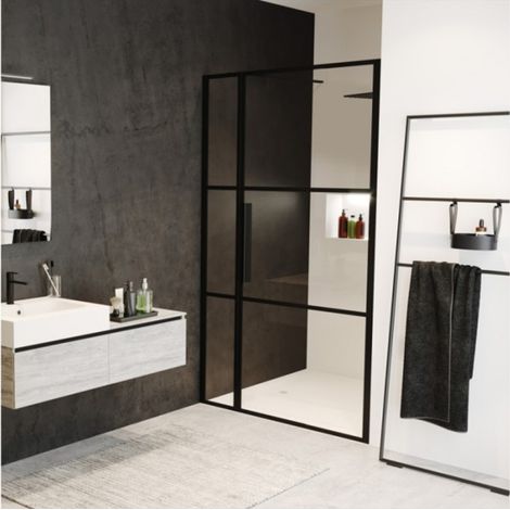 Porte de douche battante en niche GRID 104 RIHO 130x200 cm (1/4)