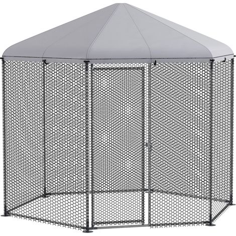 Enclos poulailler extérieur 5 m², volière grillagée 2,8L x 2,45l x 2,46H, espace abrité pour 5 à 8 poules (1/5)