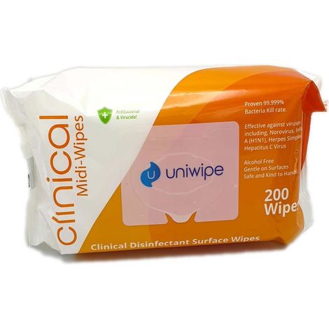 Uniwipe Clinical Anti Bac Virucidal Clean Disinfectant Surface Wipes X200 PACK (1/2)