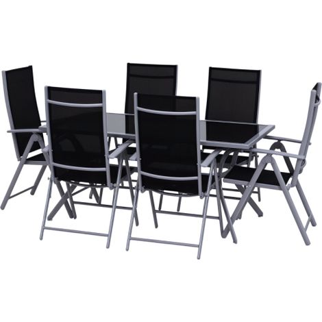Salon de Jardin 6 Personnes Ensemble Table et Chaises Aluminium Mobilier Extérieur pour Terrasse et Balcon Léger et Résistant aux Intempéries Design Moderne Gris Anthracite (1/5)