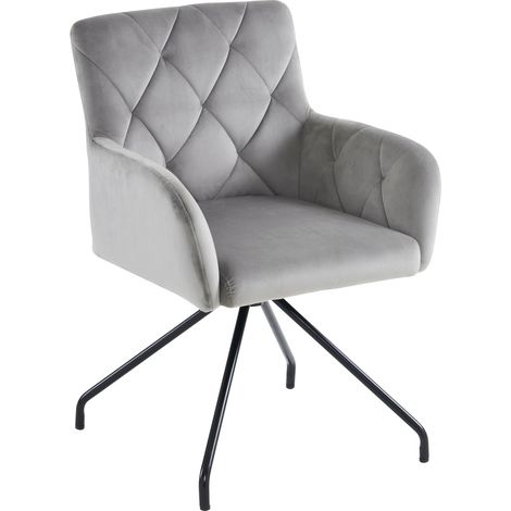 Lot de 2 chaises de salle à manger en velours gris clair avec dossier matelassé et pieds métalliques (1/5)