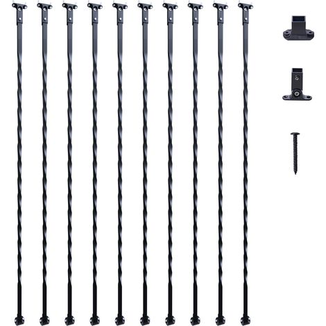 VEVOR Balaustres de Metal para Escaleras Barras Decorativas de Acero Galvanizado de 1122mm 10 Balaustres de Seguridad Huecos Estilo Torcido con Zapatos Tornillos para Barandilla de Escalera en Caracol
