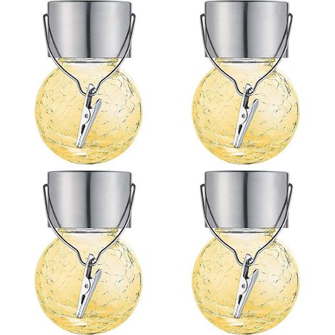 Lampe Solaire Suspendue Boule Verre Craquelé Éclairage Extérieur Étanche Pour Jardin Patio Clôture Arbre Lot De 4 (1/5)