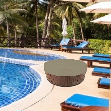 Couverture ronde pour spa, piscine, housse anti-poussière, housse de baignoire avec cordon de serrage en tissu Oxford marron pour piscine extérieure (1/5)