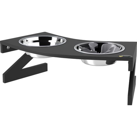 Gamelle chien surélevée avec support gamelle pour chien avec 2 bols en acier inoxydable de 1L 52,5 x 30 x 16,5 cm noir (1/5)
