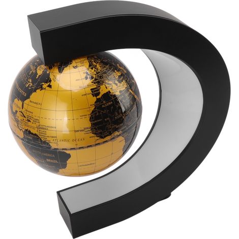 Globe décoratif magnétique en lévitation, 15 cm, rotatif et lumineux, en forme de C, pour bureau. Version anglaise, 100-240 V, prise européenne dorée. (1/5)