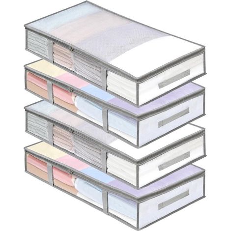 Paquete de 4 bolsas de plástico transparentes plegables a prueba de humedad para guardar mantas y ropa debajo de la cama. (1/5)