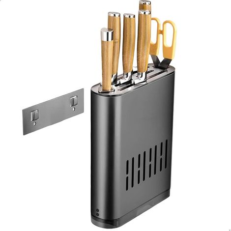 Bloc Couteaux Cuisine Mural, Support Couteaux En Aluminium Avec Bac Égouttoir, Bloc Couteaux Universel Et Porte Ustensiles Cuisine Mural, Range Couteau Design Antirouille (1/5)