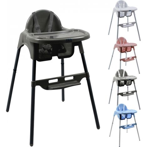 Chaise haute bébé réglable en hauteur avec tablette – Délice gris foncé – Structure en acier – Harnais de sécurité 5 points – Monsieur Bébé (1/5)