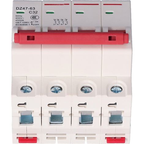 Disjoncteur 4P Mini interrupteur à air MCB, protection contre les surcharges et les courts-circuits, 400 V, pour usage domestique, 32 A