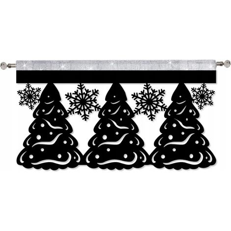 Motivo natalizio con alberi e fiocchi di neve, busta, mantovana per tenda, scintillio natalizio, 60x35