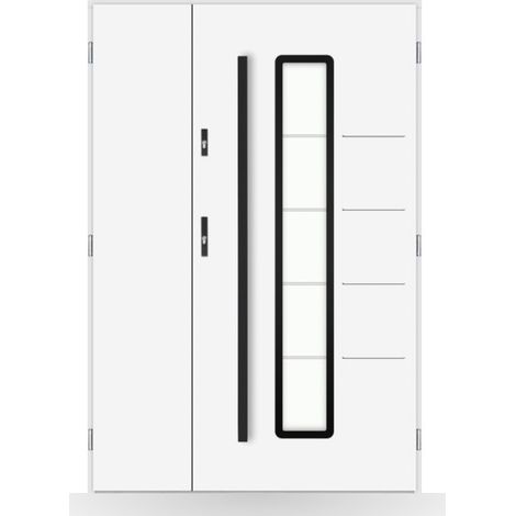 Porte d'entrée double Eléonore - 130-140-150x208cm - Couleur: Blanc - Poussant: Droit - Dimensions: 90x40 cm (1/2)